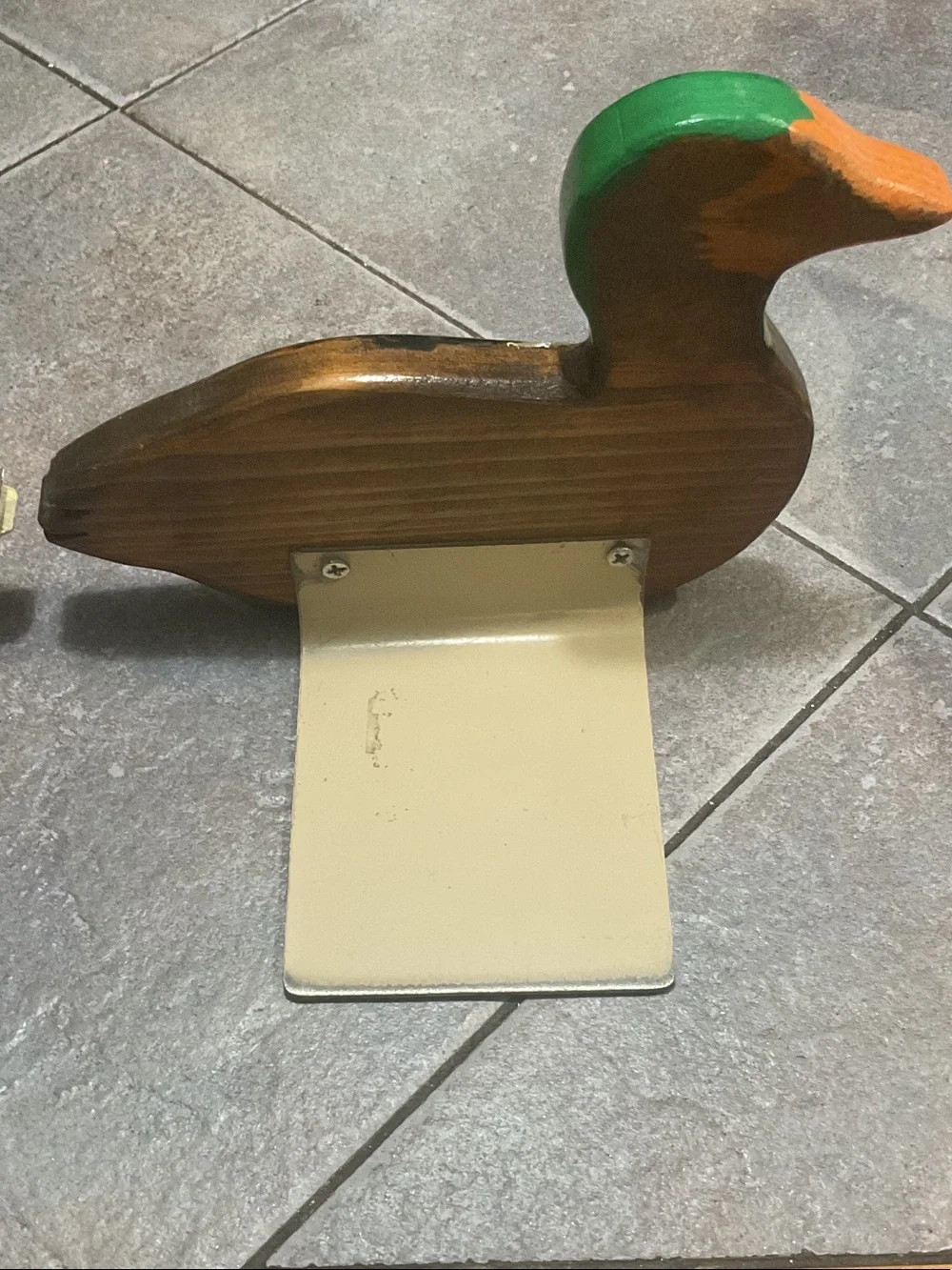 Handcrafted Wooden Duck Bookends in Green and Brown